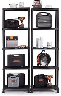 VonHaus 5 Tier Plastic Shelving Unit Pack of 2 - Weatherproof Shed Storage - Lightweight, Compact & Easy to Build