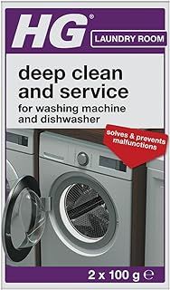 HG Deep Clean & Service Washing Machine Cleaner & Dishwasher Cleaner, Dishwasher & Washing Machine Descaler, Removes Deposits, Kitchen & Laundry Appliance Servicing - 2 x 100g