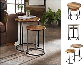 Set of 2 Nest of Tables for Living Room, Round Sofa Side End Table, Coffee Table, Small Bedside Table, Nesting Table for Hallway, Bedroom, Home Office, Space Saving.