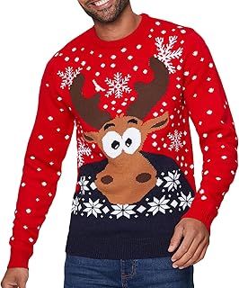 NOROZE Men's Moose Merry Christmas Jumper Xmas Reindeer Elf Football FC Novelty Pullover