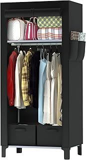 LOEFME Canvas Wardrobe 161 * 59 * 45cm, Wardrobes for Bedroom, New Base Design Fabric Wardrobes with 2 Storage Boxes and Side Pockets, Portable Wardrobe Suitable for Home, Apartment, Dormitory, Black