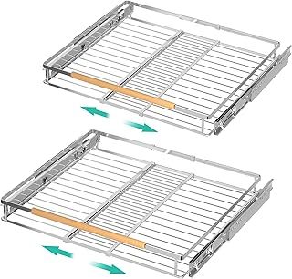 iPEGTOP 2 Pack Pull Out Cabinet Drawer Shelf Organizer, Extendable Sliding Slide Out Pantry Shelves Storage Heavy Duty for Kitchen Bathroom, Adjustable Width 16.3~26.3" W x 17.3" D
