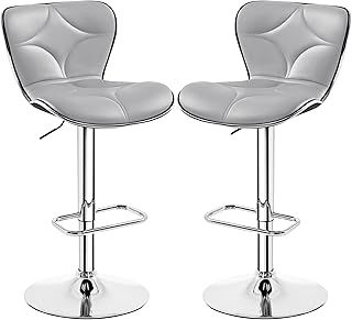 Yaheetech Bar Stools Set of 2, PU Leather Adjustable Swivel Breakfast Bar Stools with Shell Back, Pub Chairs Counter Height for Home Kitchen, Bar, Grey