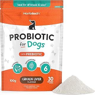 Dog Biotic Powder with Prebiotic for Gut Health | Chicken Liver Flavour | Digestive Health Mix with 6 Billion CFU | 100g | by Horbaach