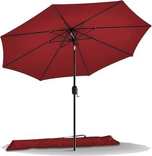 VOUNOT 2.7m Garden Parasol, Outdoor Table Tilting Patio Parasol Umbrella, with Crank Handle, Protective Cover, 8 Sturdy Ribs, Red