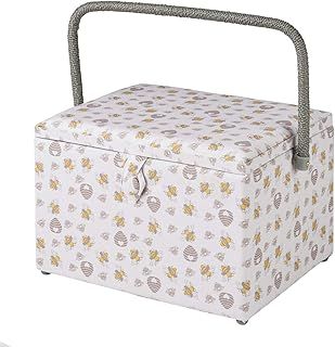 Large Sewing Box,Honey Bee Fabric | 31 x 23 x 20cm | Storage and Organiser Basket with Compartments for Sewing Supplies,Accessories,Thread,Needles,and Scissors - GA1127L