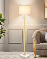 Modern Floor Lamp,Floor Lamps for Living Room, Gold Floor Standing Lamps with Lampshade,3 Colors Temperature,Adjustable Height,Standing Lamps for Bedroom Office(9W Bulb Included)