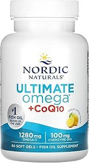 Nordic Naturals Ultimate Omega-3 + CoQ10, 1280mg Omega-3, with EPA, DHA and Coenzyme Q10, Highly Dosed, Lemon Flavour, 60 Softgels, Laboratory Tested, Soy-Free, Gluten-Free, Non-GMO