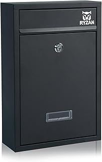 Wall Mounted Mailbox Steel Post Box Modern Delivery Letterbox For Outside With Nameplate Easy To Install Lockable Weatherproof Large Letter Post Mail ‎8.5 x 21.5 x 32 cm Outdoor With Keys, Black