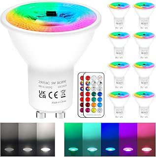 REYLAX GU10 Colour Changing LED Bulbs Dimmable 50 Watt Equivalent with Remote 5W GU10 Spotlight Cool White 12 Colours RGBW Spot Lights 5 Modes Timer for Atmosphere and Daily Lighting Pack of 8