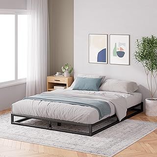 Zinus Joseph King Size Bed frame - Bed 150x200 cm - 15 cm Height with Underbed storage - Metal Platform Bed frame with Wood Slat support - Black