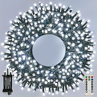 Ollny Christmas Tree Lights Outdoor, 20m 200 LED Fairy Lights Mains Powered, Cool White Waterproof String Light with Plug/Remote/Modes/Timer, Bright Lighting Outside Indoor Garden Xmas Decorations