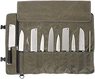 Chefs Knife Roll Bag,12OZ Waxed Canvas Knife Bag,11 Slots Chef Knife Bag,Knife Case Storage Tote,Tool Roll Cutlery Tool Case for Camping Hiking, Gifts for Men Dad Father (Army Green)