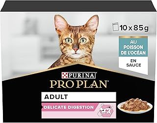 PRO PLAN® Adult 1+ DELICATE DIGESTION with Ocean Fish in Gravy Wet Cat Food Pouches 10x85g, Pack of 4