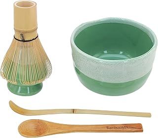 BambooMN Brand - Matcha Bowl Set (Includes Bowl, Rest,Tea Whisk, Chasaku, & Tea Spoon) 1 Set Mint Green