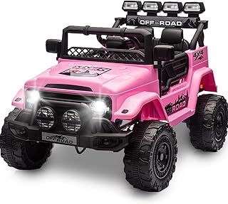 Kids Ride On Car, 12V Battery-Powered Toy Car with Remote Control, 1-2 Seater Kids Electric Ride on Truck Music Horn LED Lights 4 Spring Suspension Wheels Vehicle Toy for Children (Pink)
