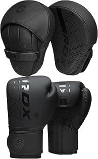 RDX Boxing Gloves and Pads Set, Maya Hide Leather KARA Hook and Jab Curved Focus Mitts with Punching Gloves for MMA, Muay Thai, Kickboxing Coaching, Martial Arts, Punching Hand Target Strike Shield