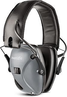 awesafe GF01 Electronic Shooting Earmuffs Ear Defenders Noise Reduction Sound Amplification Electronic Safety Ear Muffs, NRR 24, Ideal for Shooting and Hunting (Grey)