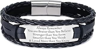 Mens Leather Bracelet Gifts for Men Him Dad Boyfriend Son Personalised Engraved Braided Leather Bracelet for Men Teenage Boy Gifts with Stainless Steel Magnetic Clasp for Birthday Fathers Day