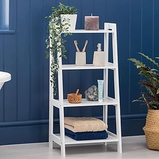 CHRISTOW White Ladder Shelf Wooden 4 Tier Storage Unit Display Stand Bathroom