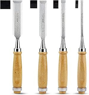 Wood Chisel Sets, 4 Pieces Chisel Set 1/4", 1/2", 3/4" and 1" (6mm, 12mm, 18mm, 24mm) with Wooden Handles, Carpenter Chisels for Woodworking (4pcs)
