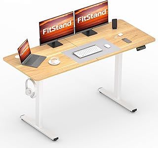 140x60cm Electric Standing Desk Sit Stand Desk Height Adjustable Desk Computer Desk PC Desk With Hooks and Memory Smart Pannel Suitable For Office And Home - Maple