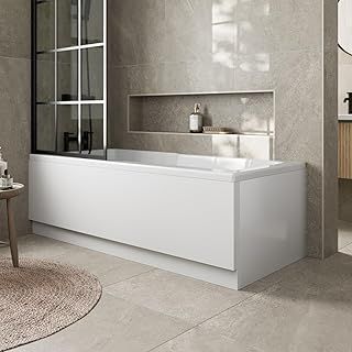 Modern 1700mm Front Side Panel & 750mm End Acrylic Bath Panel Panels for Bathroom Baths Soaking Tubs, Easy to Cut, White Gloss