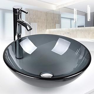 Blurr Glass Modern Design Bathroom Counter Top Wash Basin Sink, Glass Bowl Cloakroom Basin for Vanity Cabinet, Toilets and Bathrooms (42x14x42cm (WxHxL)