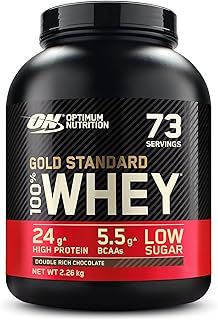 Optimum Nutrition Gold Standard 100% Whey Muscle Building and Recovery Protein Powder With Naturally Occurring Glutamine and BCAA Amino Acids, Double Rich Chocolate Flavour, 73 Servings, 2.26 kg