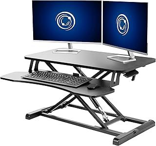 VIVO Standing 81 cm Desk Converter, Height Adjustable Riser, Sit to Stand Dual Monitor and Laptop Workstation with Wide Keyboard Tray, Black, DESK-V000K