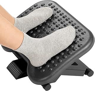 HUANUO Adjustable Under Desk Footrest, Foot Rest for Under Desk at Work with Massage, Foot Stool Under Desk with 3 Height Position & 30 Degree Tilt Angle Adjustment for Home, Office