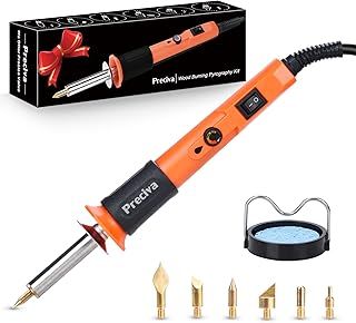 Wood Burning Kit, Preciva Multifunctional Pyrography Pen, Woodburning Encarving Toolkit with Soldering Iron on Leather, Woodburner Pen Tools with 6 Tips