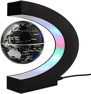 Floating Globe with LED Lights C Shape Magnetic Levitation Floating Globe World Map for Desk Decoration (Black)