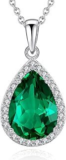 VONSSY Classic Oval Pendant Gemstone Necklace | Crystal Ruby Waterdrop Birthstone Teardrop Emerald Sapphire Necklace | 18K Platinum Plated Chain | Meaningful Silver Jewelry Gift for Mother Wife