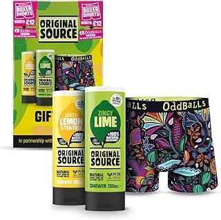 Original Source x Oddballs Gift Set, Lime Shower Gel, Lemon & Tea Tree Shower Gel, Oddballs Boxers, Gifts for Men, Birthday Gift, 100 Percent Natural Fragrance, Vegan, Cruelty Free