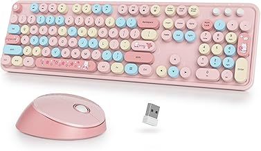 SbocKeeb Pink Keyboard and Mouse Wireless, American QWERTY Cute Typewriter Wireless 2.4GHz Colorful Full Size Keyboard with Number Pad, for Windows PC Laptop,Colorful Pink