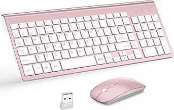 Wireless Keyboard and Mouse with Mouse Pad Ultra Slim Combo, MOOJAY 2.4G USB Quiet Compact Scissor Switch Keyboard Mice Set with Cover, 2 AA and 2 AAA Batteries, for Laptop/PC/Windows - Gray Black