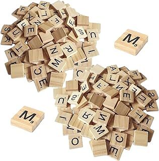 200PCS Scrabble Wood Letter Tiles Scrabble Letters for Crafts Wooden Letters for Crafts Travel Scrabble Scrapbook Accessories Scrabble Board Game Scrabble Deluxe Making Alphabet Coasters DIY Wood Gift