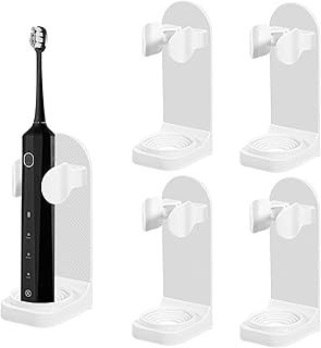 4 Pack Electric Toothbrush Holder, Self-Adhesive Toothbrush Stand Organizer Wall Mounted Universal Toothpaste Storage for Bathroom (White)