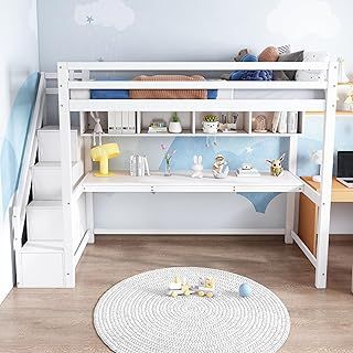 BTM Wooden Kids Bed with Storage, Mid Sleeper Cabin Bed with 2 Storage Boxes with Wheels, Imitation Roof Shape and Safety Guardrail, 3ft-90x190cm, Pine Wood+Particle Board, No Mattress