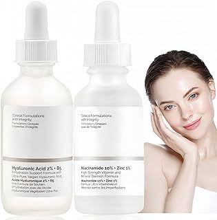 2pcs Niacinamide10%+Zinc 1% & Hyaluronic Acid 2% + B5,Niacinamide Serum to Control Excess Oil,Tackles Blemishes,Face Moisturizer Set,Minimises Pore,Anti Aging Serum for Face,Plump and Smooth Skin