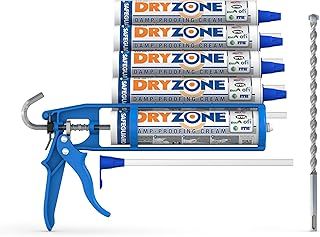 Dryzone Damp Proofing Cream Kit (Pack of 5 DPC Injection + Cox Mastic Gun & Drill Bit) High-Strength, BBA & WTA Approved Rising Damp Treatment.