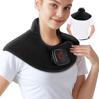 Cordless Weighted Neck and Shoulder Heat Pad, Rechargeable Heated Neck Warmer with 5000mAh Battery, 3 Heating Levels & Timer, Portable Heated Shoulder Wrap for Shoulder Neck Back Pain Relief