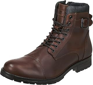 Jack & Jones Men's Jfwalbany Leather Brown Stone STS Biker Boots