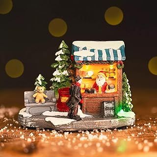 Marco Paul Christmas Village Scene Traditional Festive Village Scene Light Up Christmas Decoration Ornament With LED Multi Colour Xmas Lights Battery Operated
