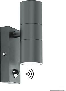 Kerry Outdoor Wall Lights, Up and Down Lamp with Motion Sensor, IP44 Anthracite Grey Stainless Steel Outside Lighting Mains Powered Fixtures, PIR Detector Exterior Sconce