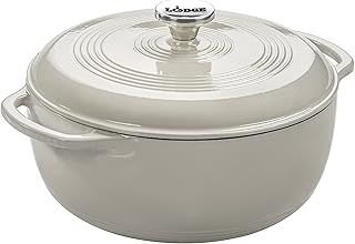 Lodge 5.68 litre / 6 quart Cast Iron/Porcelain Enamel Dutch Oven/Casserole Dish, Oyster White,EC6D13