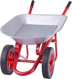 Bigjigs Toys Kids Wheelbarrow - Robust Silver & Red Wheel Barrow with Easy Grip Handles, Top Gardening Gifts for Children, Quality Garden Toys