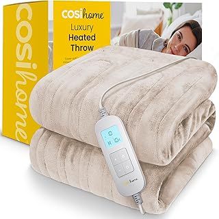 Cosi Home® Luxury Faux Fur Heated Throw - Electric Heated Blanket with 9 Heat Settings, 9 Hour Timer and Overheat Protection - Machine Washable with Remote Control - Grey Fur Throw