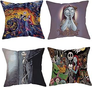 4-Piece Nightmare Pillow Covers - Nightmare Christmas Throw Pillow Cover Set, Nightmare, 18x18 Inch Square Sofa Cushion Covers Pillowcase for Xmas/Family Friends